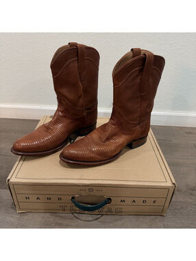 Tecovas The Nash Pecan Lizard Roper Cowboy Boots Mens 12 EE Wide Box + Boot Jack